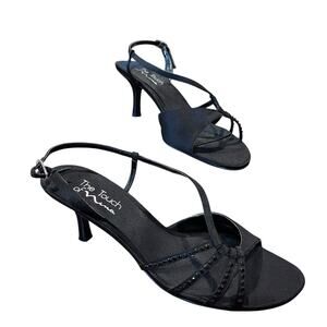 The Touch Of Nina Rhinestone Strap Heels 9 “Geena” Slip On Open Toe Luxe Glam